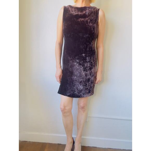 Emanuel Ungaro Vintage Mini Dress Crushed Velvet Whimsygoth Deep Plum Sheath 6P - Picture 2 of 6
